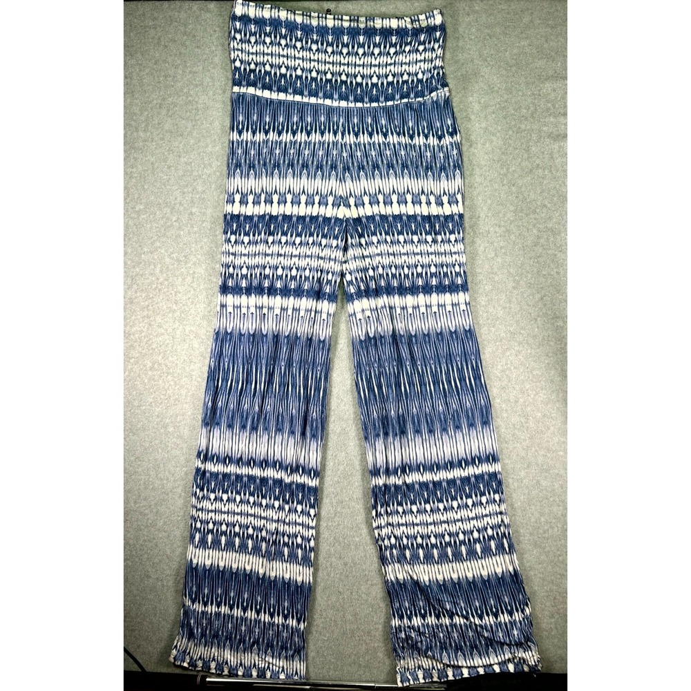 Cynthia Rowley Pants Womens Medium Blue White Ikat Print Stretch Yoga Comfort